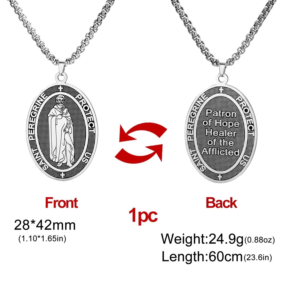 

Saint Peregrine Necklaces Stainless Steel Catholic Protect Us Pray Pendant Necklaces Double-sided Amulet Jewelry Gift