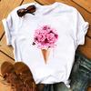 Summer Casual Top Female T-Shirts Romantic Heart Pattern Print Tshirt Harajuku Leisure O-Neck Plus Size Streetwear Lady Clothes
