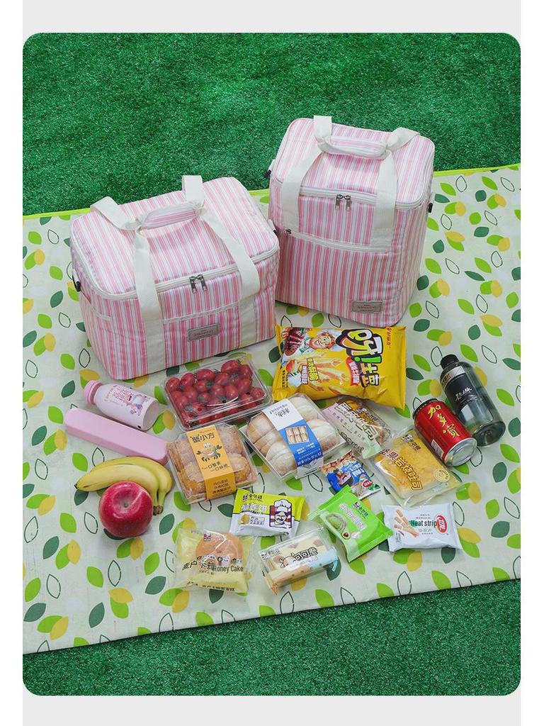 Striped Portable Large-Capacity Insulated Picnic Bag and Cooler