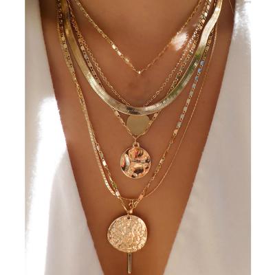 Vintage Gold Color Multiple Styles Necklace For Women Trendy Multi-Layer Disc Pendant Necklaces New Tendyaces Set Jewelry Gifts