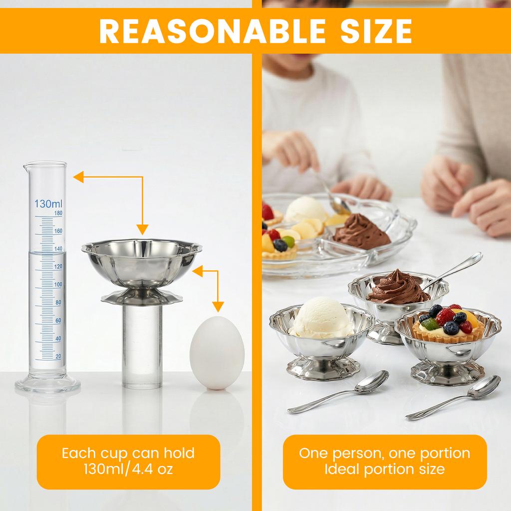 Ice Cream Cup 4.4 oz Vintage Stainless Steel Dessert Bowl Reusable Sundae Cup for Snack Pudding Yogurt and Fruit Ice Cream Cup