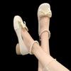 Mary Jane small leather shoes retro summer new bow pearl college style shoes