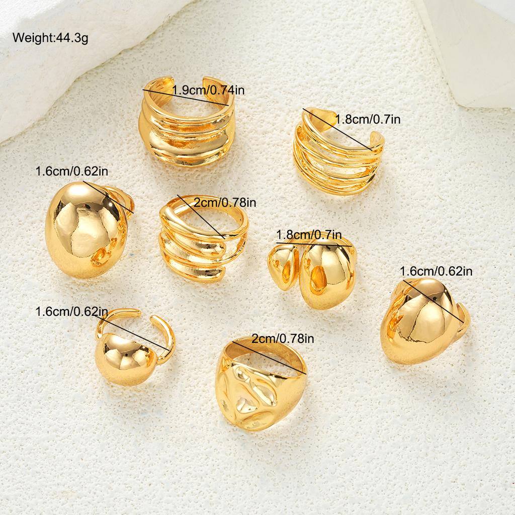 8Pcs/Set Exaggerated Gold Color Irregular Open Rings For Women Vintage Smooth Wide Face Open Ring Set New Fashion Chunky Jewelry