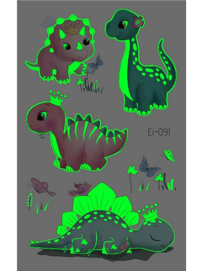 

Glow-in-the-Dark Dinosaur Tattoo Stickers for Kids - Party and Costume Fun Luminous Dinosaur Tattoo Sticker