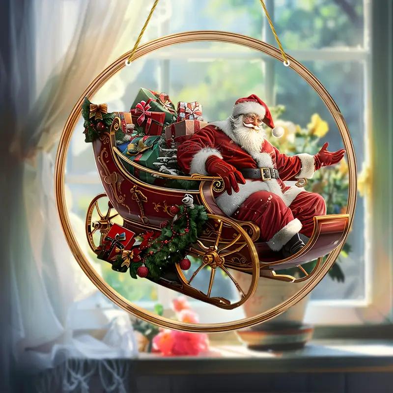 Santa Claus Acrylic Stained Glass Disc – Perfect Window Hanging Decor for Living Rooms, Bedrooms & Outdoor Spaces