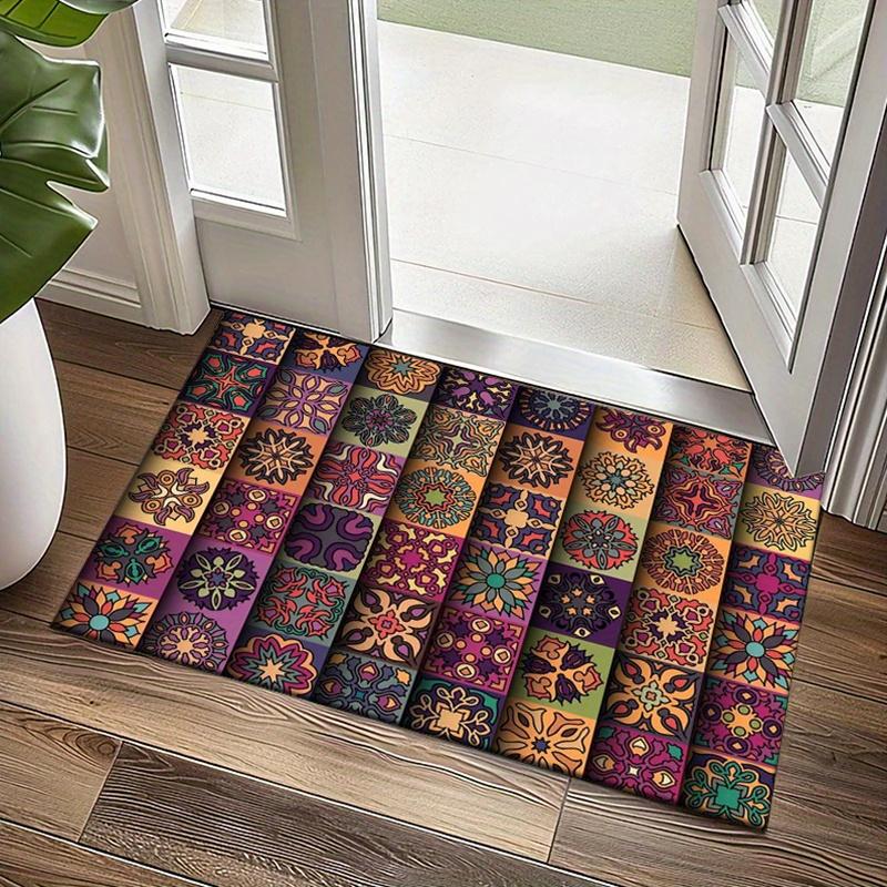 Bohemian Patchwork Printed Polyester Chair Mat, Non-Slip Water Absorbent Floor Rug, Large Area  Crystal Velvet for Home