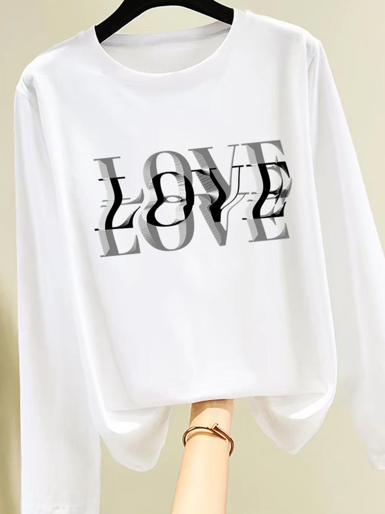 (Asian Size) trend love style cute Graphic Tee Clothing Print T Shirt Women autumn winter spring Casual Fashion Top o-neck Long Sleeve T-shirts