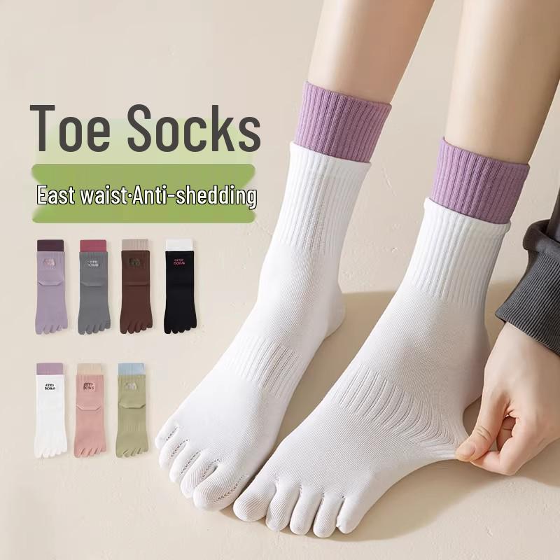 Women's Five-Toe Yoga & Sports Socks - Mid-Calf, Anti-Odor, For Spring & Autumn