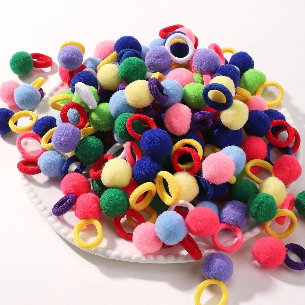 RAINBOW BOWS 10Pcs Elastic Hair Bands Plush Ball Rubber Band for Baby Girls Scrunchie Hair Ties Kids Baby Hair Accessories