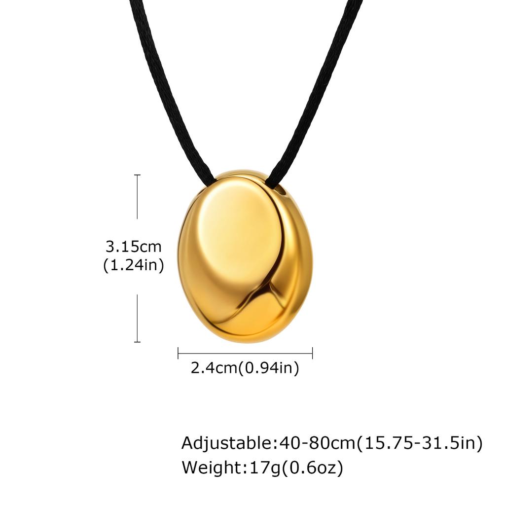 Stainless Steel Geometric Oval Necklace for Women, Adjustable Long Black Cord Metal Pendant Necklace Waterproof Jewelry