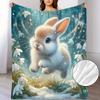Cute Rabbit Fleece Blanket Winter Snowflake Print Throw Soft Warm All Season Bedding Home Decor Gift For Kids