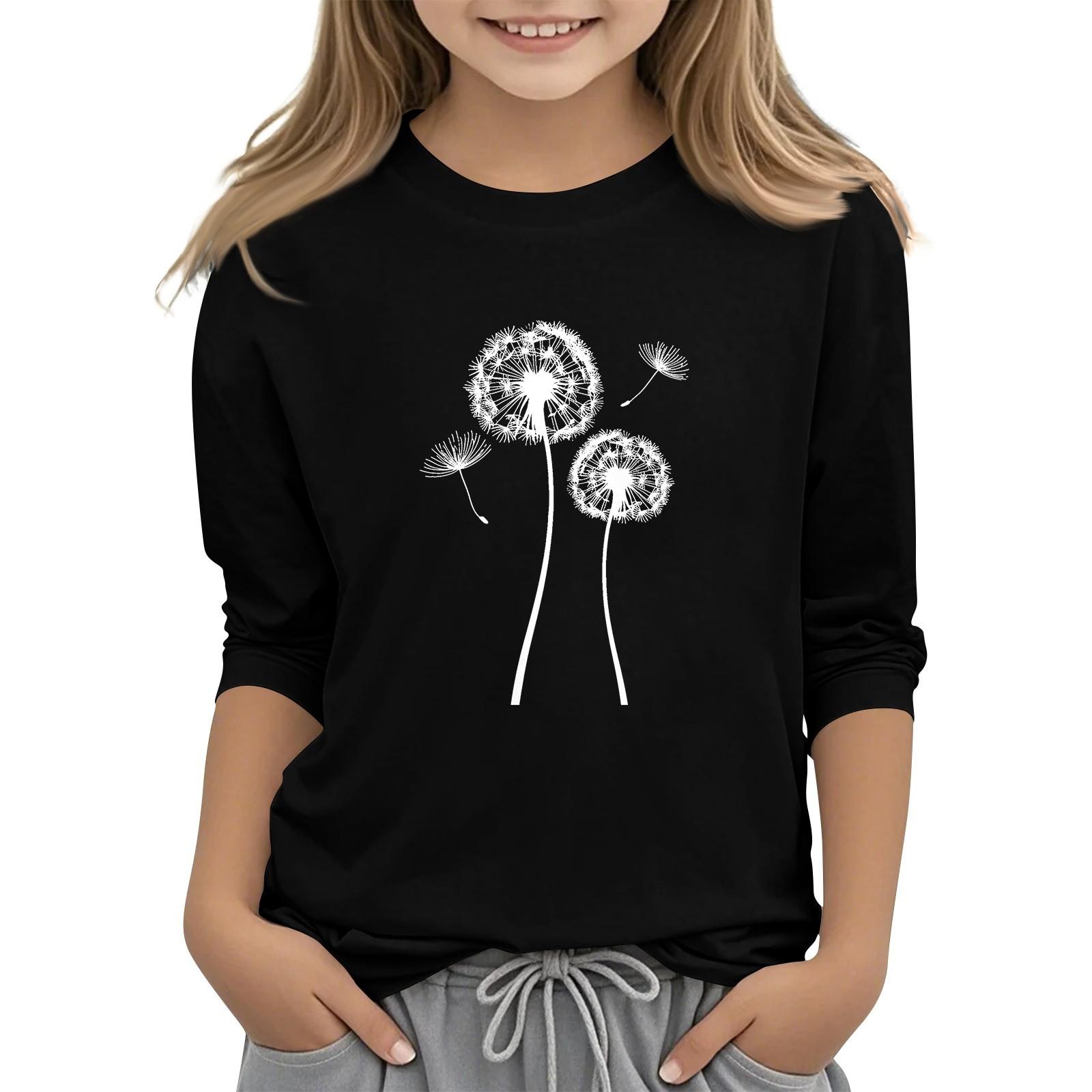 

Детская футболка с круглым вырезом и рукавами 7-точечной вязки, модная повседневная футболка с принтом 130 чёрный