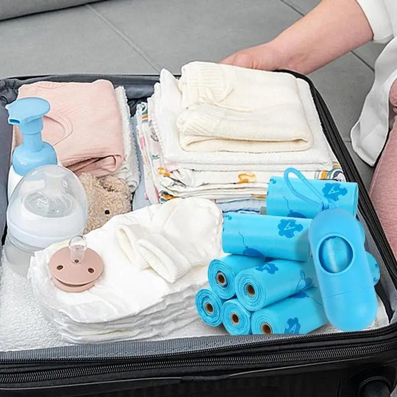 12/16 Rolls Diaper Waste Bags With Dispenser Tear-resistant Odor-proof Cleaning Sack Portable Toddler Supplies For Daycare Center