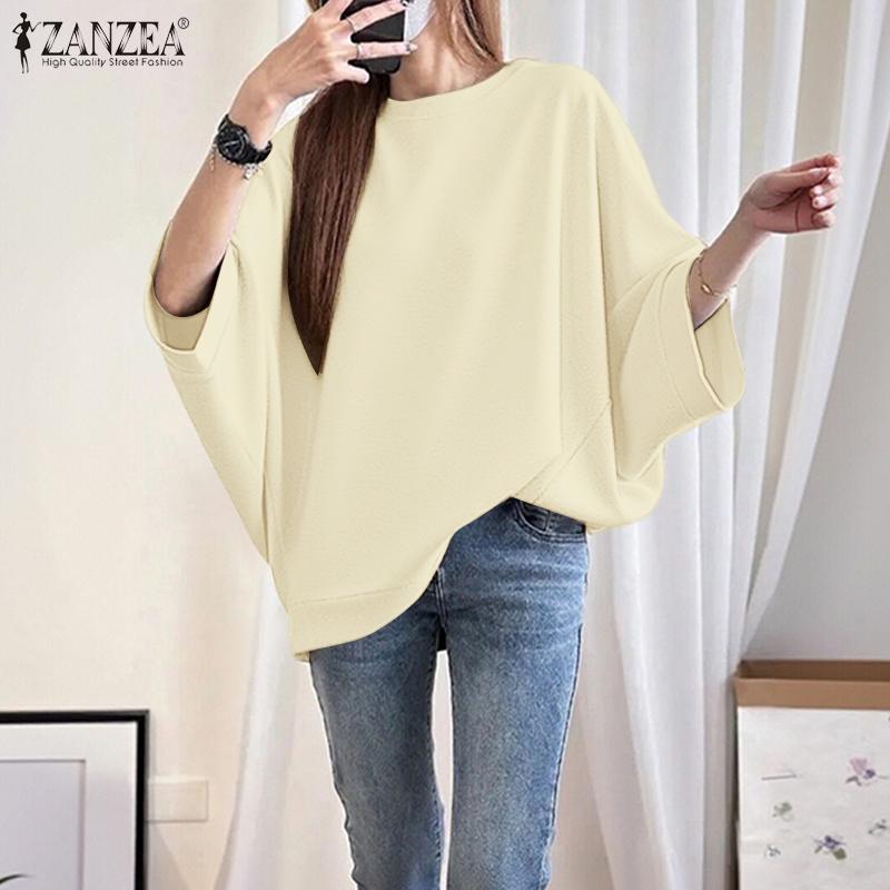 ZANZEA Women Casual Round Neck Batwing Sleeve Loose Blouse