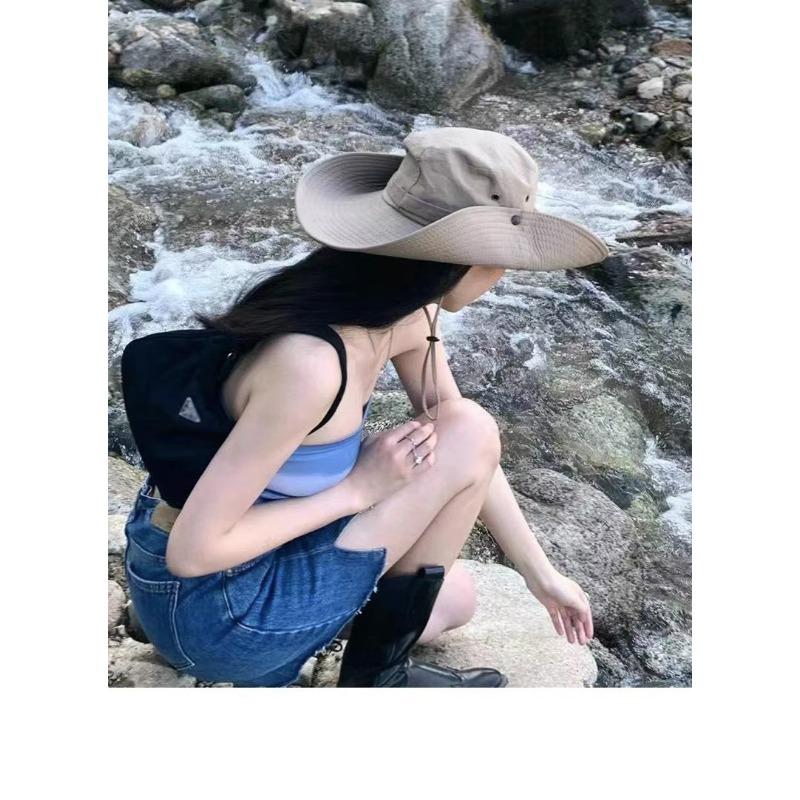 Unisex Wide Brim Sun Hat Outdoor Fishing Hiking Adjustable Bucket Hat