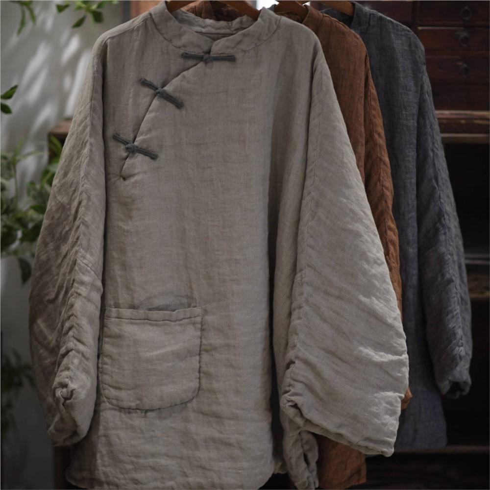 Johnature Cappotti Invernali Vintage da Donna a Collo Alto Monocolore a Maniche Lunghe Caldi Cappotti Cinesi