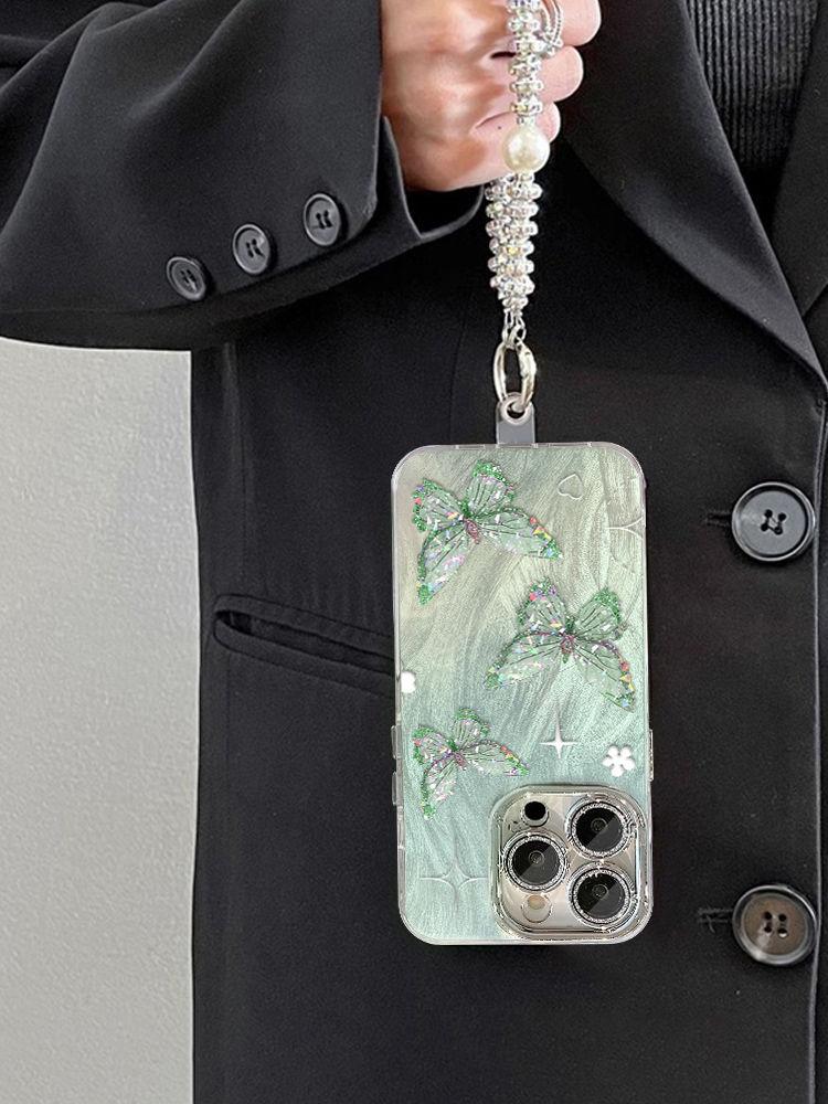 Grüne Laser Schmetterling Apple 16pro Handyhülle 15/14/13/12/11 minimalistisch x/xr/8p/7 Armband