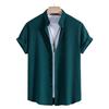 2025 Men's Solid Color Short Sleeve Lapel Shirt - European & American Casual