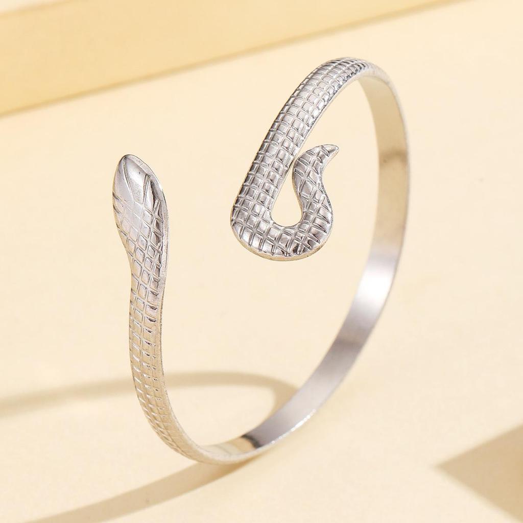 Retro Punk Coiled Snake Open Stainless Steel Gold-Plated Women’s Bracelet