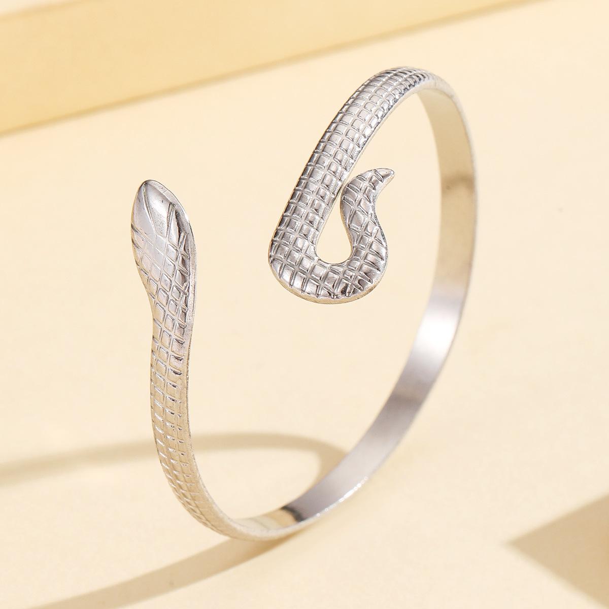 Retro Punk Coiled Snake Open Stainless Steel Gold-Plated Women’s Bracelet