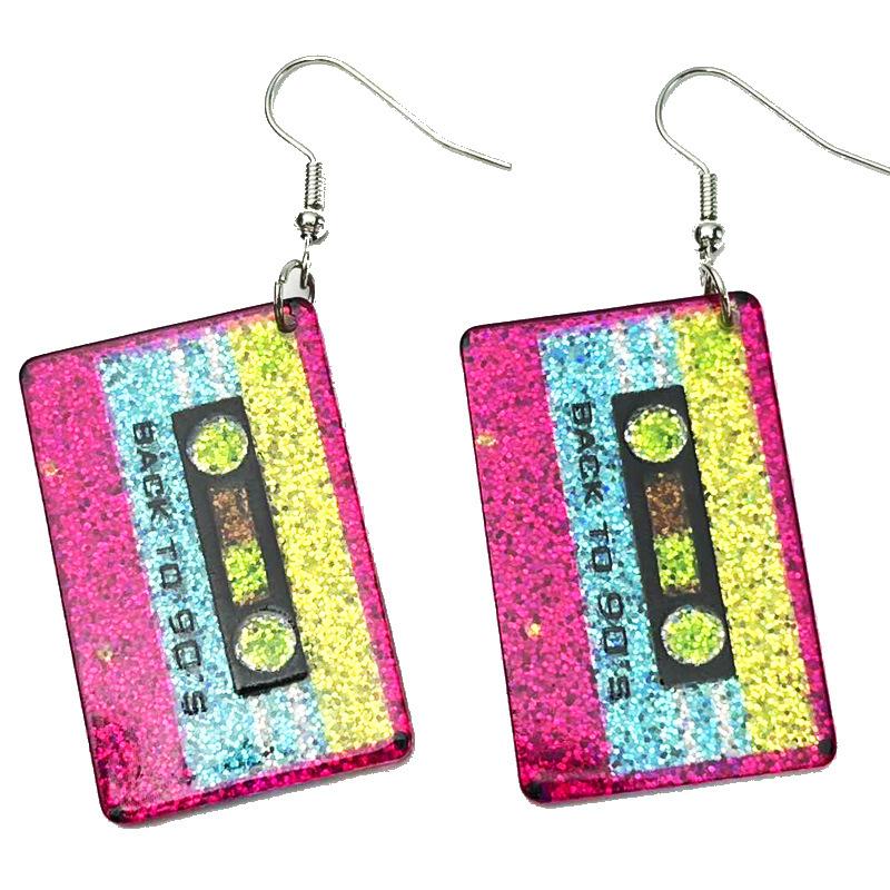 Fluorescent Shining Oil Gloss Magnetic Tape Retro Era Earrings Lightning Element Radio Women's Eye Catching Earrings Gift