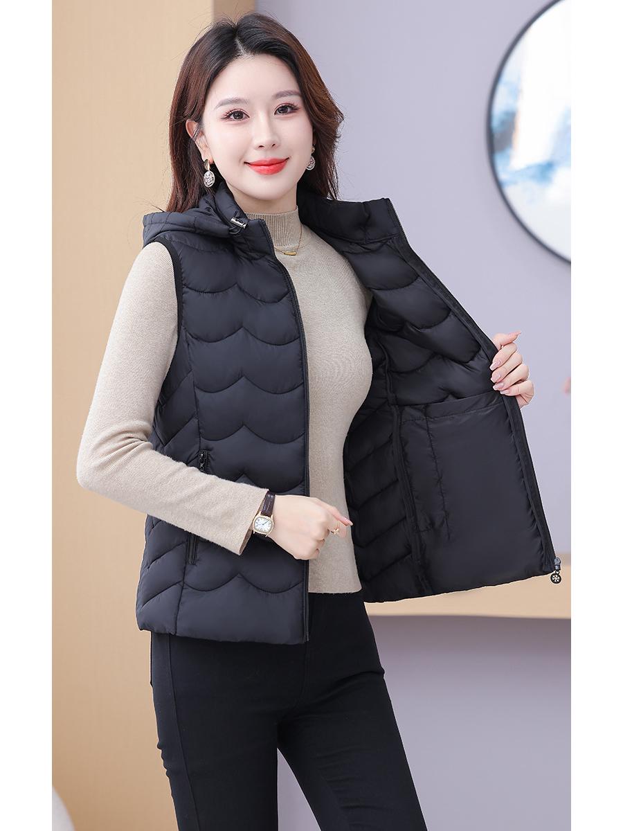 

Жіночий приталений легкий пуховий бавовняний жилет - Модний та універсальний жилет Весна/Осінь 2025 5XL (140-150 jin) чорний