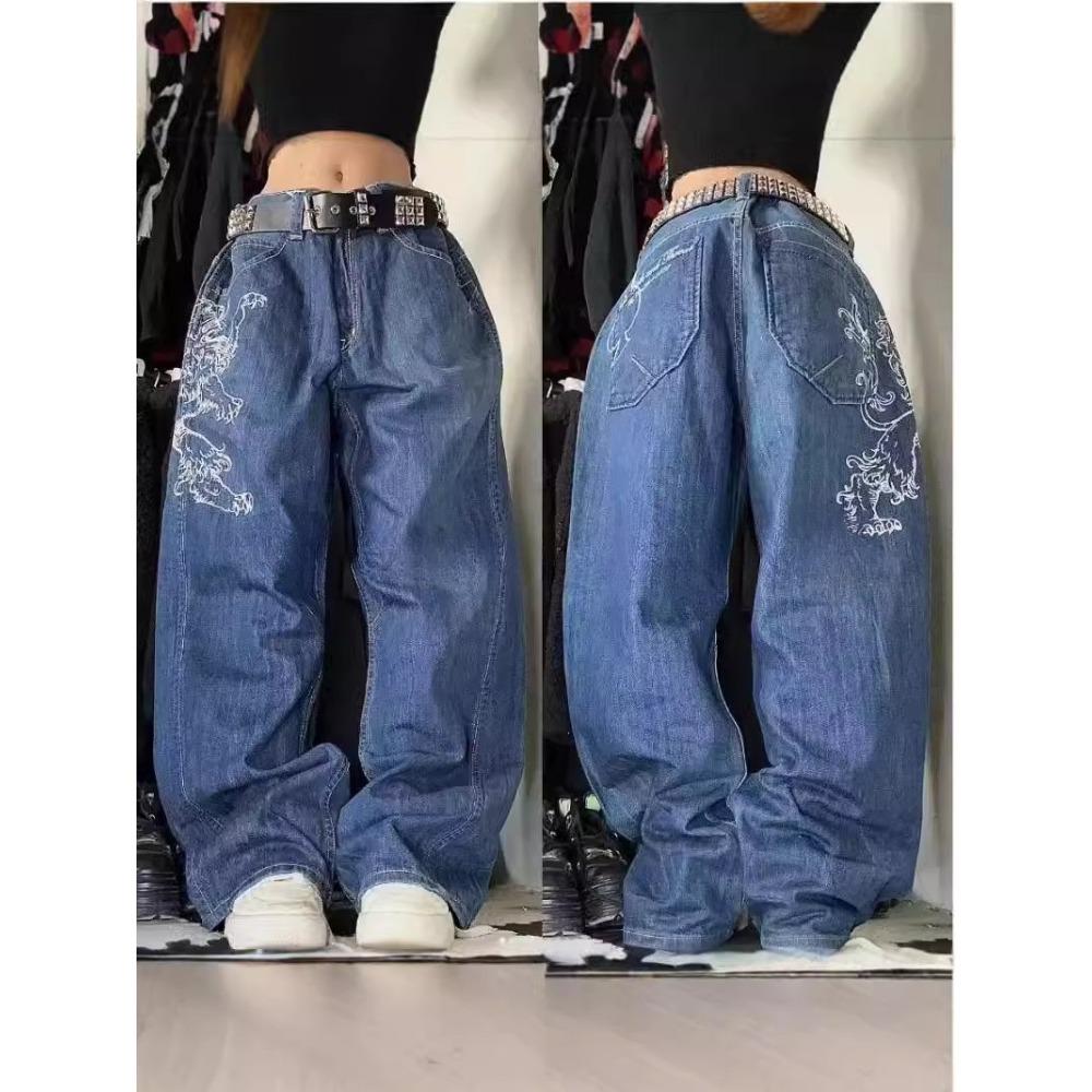 ZYLLO Blugi largi americani retro noi hip-hop de stradă feminin Y2K Harajuku talie înaltă pantaloni cu picior lat gotic pantaloni largi pantaloni de stradă
