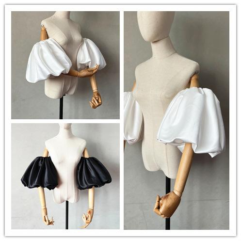 Abnehmbare Satin-Puffärmel-Armstulpen – schulterfreies Brautaccessoire für Hochzeit, Fotoshooting & Abendkleid