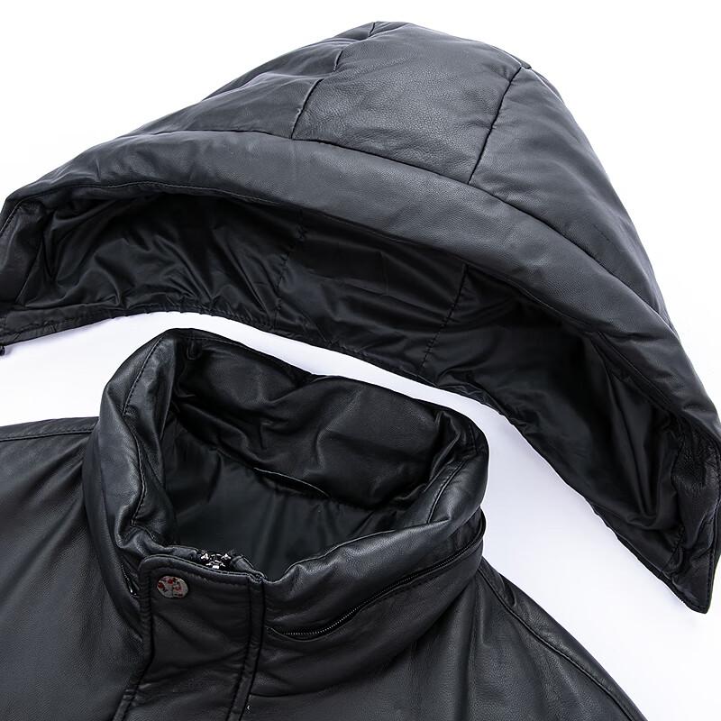 FAPAI Men's Hooded Detachable Sheepskin Leather Down Jacket