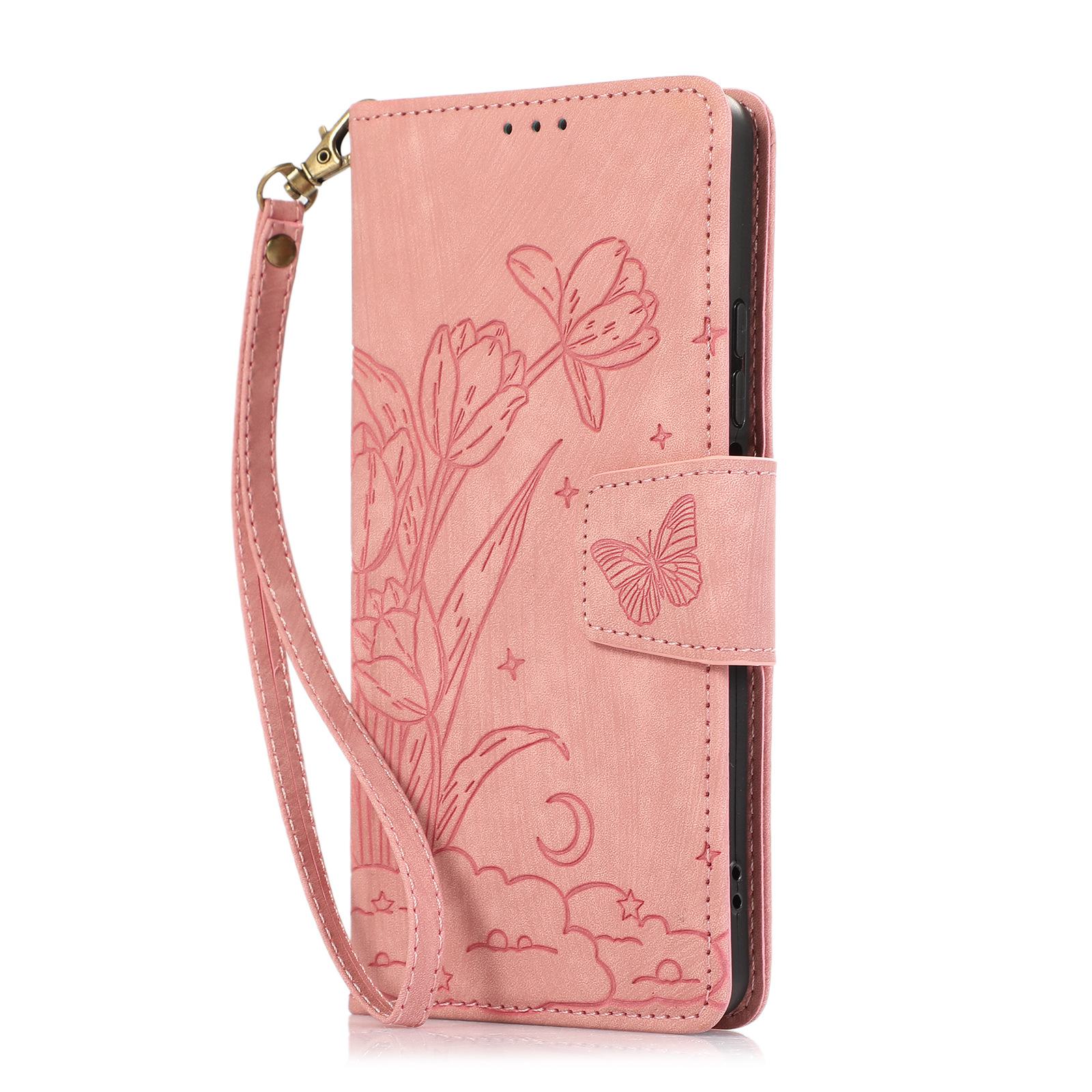 

Кожаный чехол для Google Pixel 9 Pro с ремешком на руку, слотом для карт, откидной крышкой Google Pixel 8 pro розовый