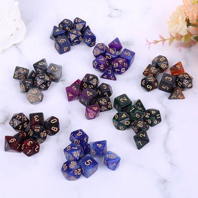7pcs//set Dichromatic D4 D6 D8 D10 D12 D20 Polyhedral Dices Numbers Dials Desktop