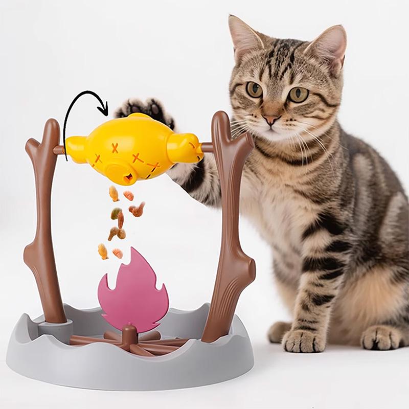 Cats Treat-Dispensing Slow Feeder Pets Dry Food Dispenser Cats Slow Feeding Snack Bowl Grilled chicken Spinning Toy Puzzle Toy
