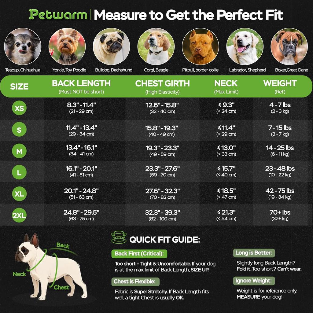 PetWarm Pajamas for Dogs, Dog Pajamas, All-Season Indoor or Outdoor Wear with Quick, Helps Contain Loose Hair on Couches and Seats, Soft Coverage