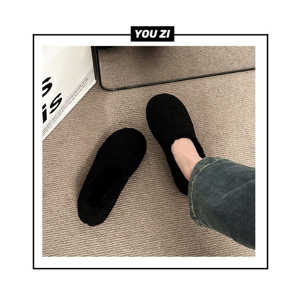 JMXD-Winter Women’s Plush Platform Slippers: Cozy Shearling Lined Indoor Outdoor Shoes Non-Slip Sole Warm Fuzzy Booties Slip On Fashion