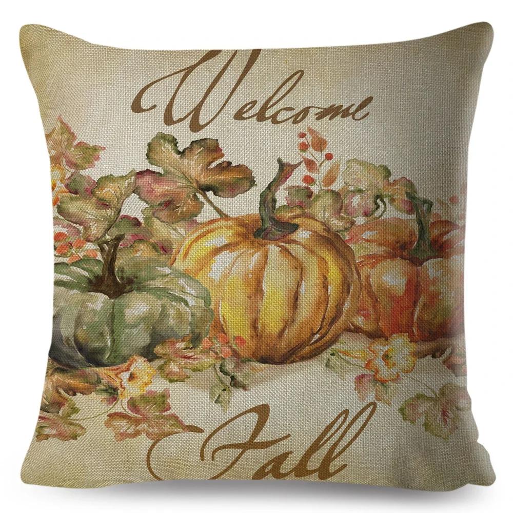 Bunter Aquarell-Kürbis Kissenbezug Dekor Cartoon Pflanze Bedruckter Kissenbezug für Sofa Zuhause Polyester Kissenbezug x