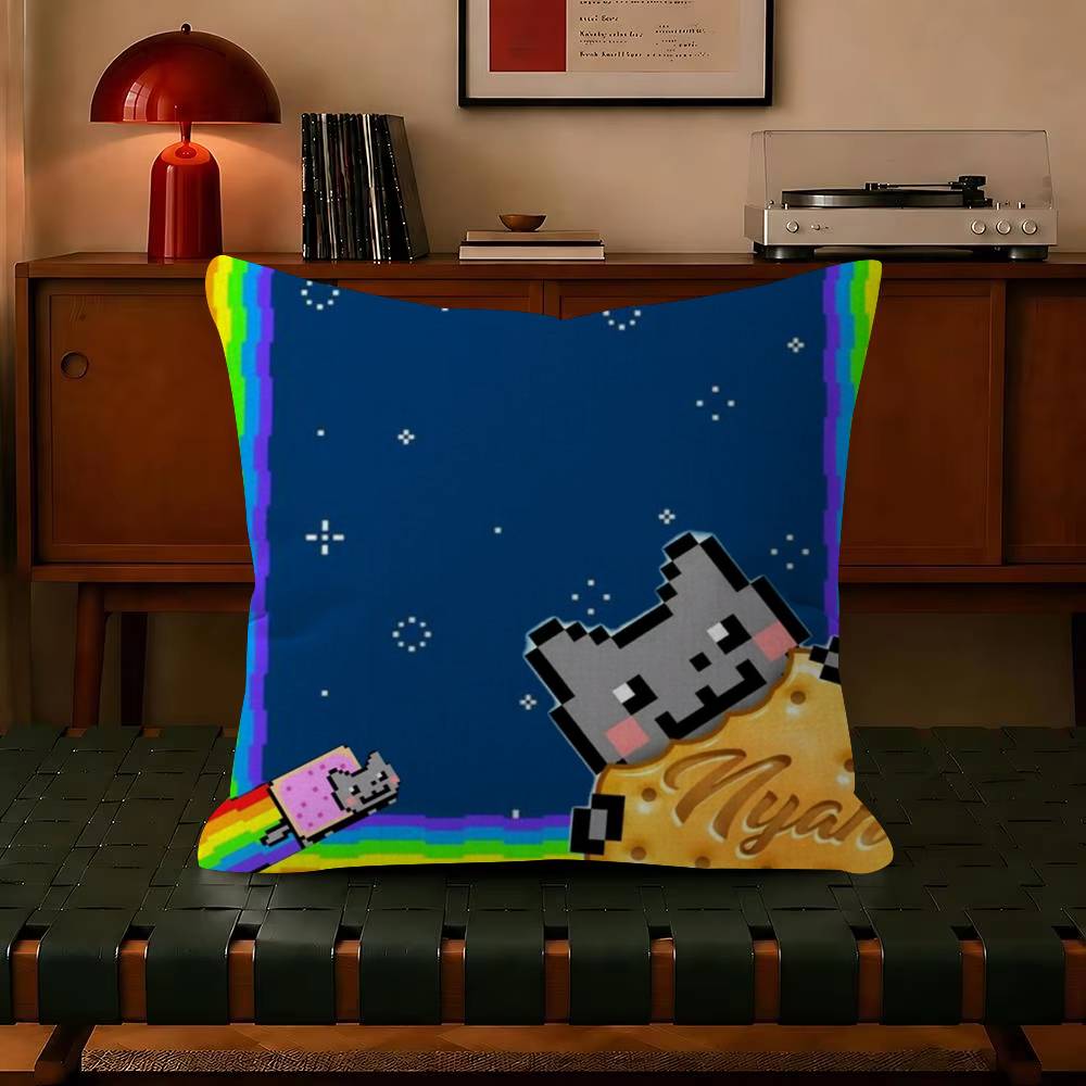 Anime N-Nyan Cat Throw Trendy-style decorative throw pillow cover insert not included fauxembroidery design