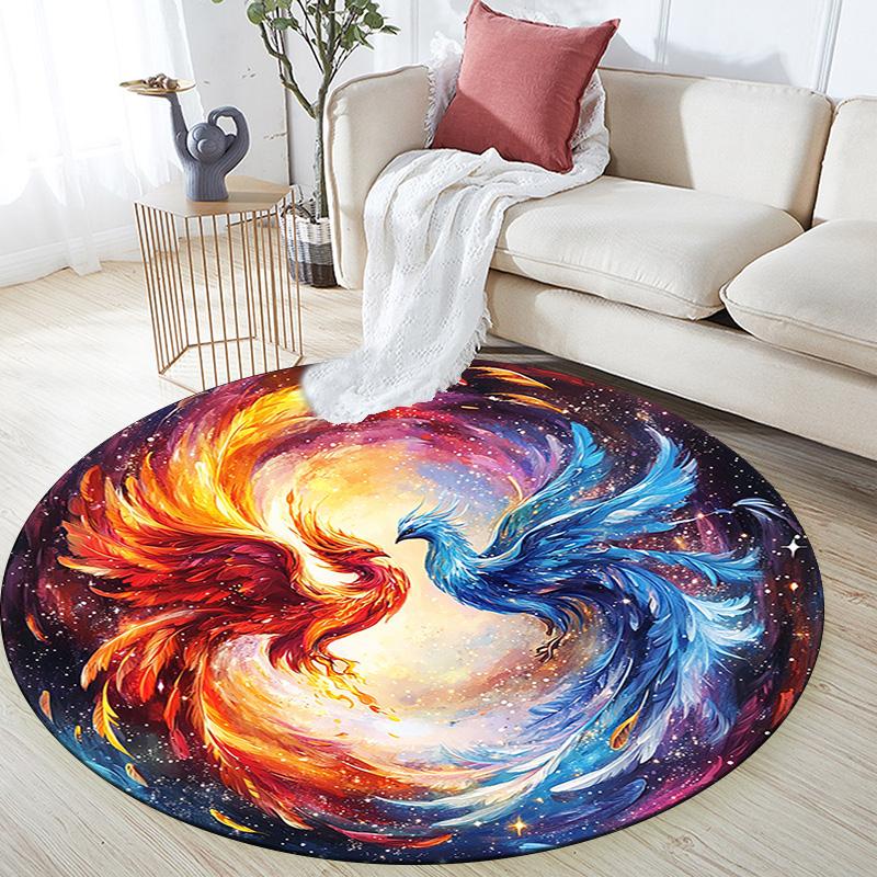 Phoenix Art Round Area Rug,Carpet Rug for Living Room Bedroom Sofa Playroom Decor,Non-slip Floor Mat