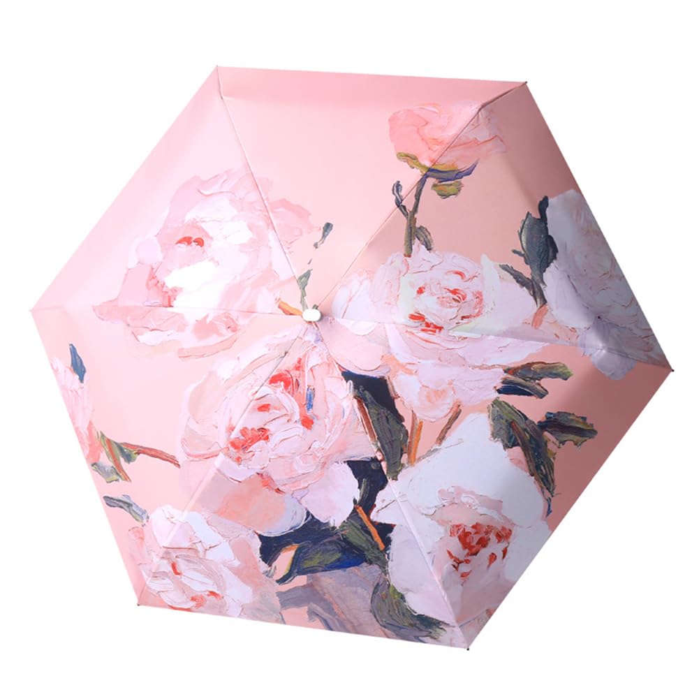 Floral 6 Folding Sun Folding Sun and Rain UV Heat Water Manual Opening and Comes with Storage Present "Cute Pattern, Ribs" Umbrella, 230g, Umbrella,