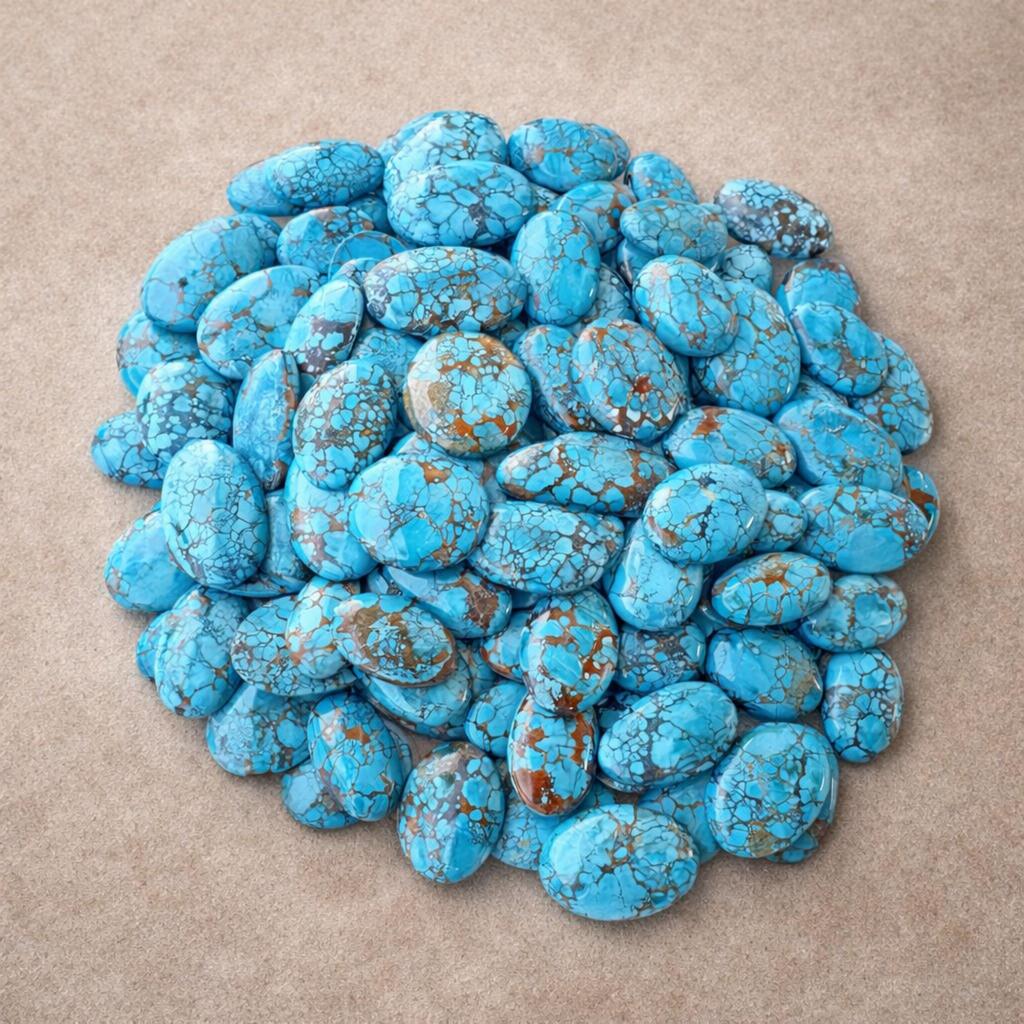 Blue Copper Turquoise Cabochon Lot – Flat Back Natural Gemstone for Jewelry Making