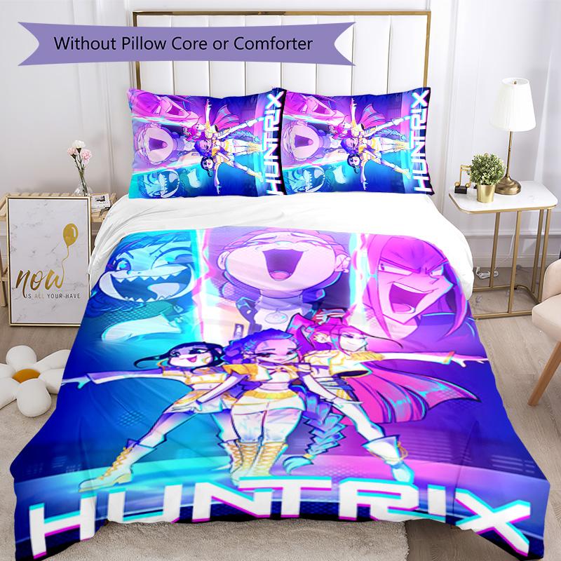 KPOP Hunter 3pcs Bedding Set Duvet Cover Closure Includes 1 Duvet Cover & 2 Pillowcases for All Seasons Bedroom Home Dorm Decor