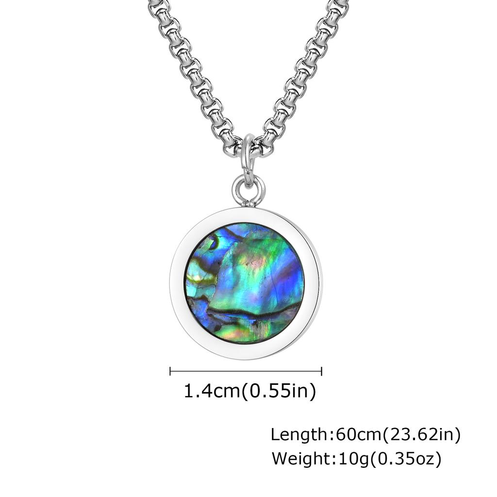 Stilvolle Runde Edelstahl-Anhänger Halskette, Natürliche Abalone-Muschel Anhänger Halskette, Mode Punk Schmuck für Herren Geschenk