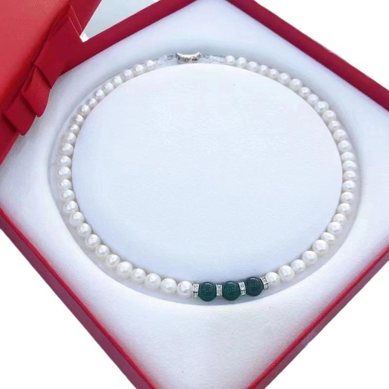 Mother's Day Gift: Women's Natural Sika Shell Pearl & Agate Pendant Clavicle Choker Necklace
