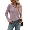 Women's Cutout V Neck Long Sleeve Ribbed Knit Top Casual Button Detail Loose Fit Fall Winter Daily Basic Tee Shirt