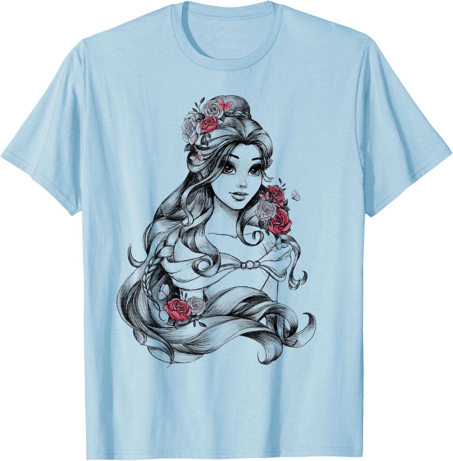 Hot Fashion Casual Disney Beauty and The Beast Belle Princess Rose Portrait T-Shirt S-4XL Four Seasons S baby голубой
