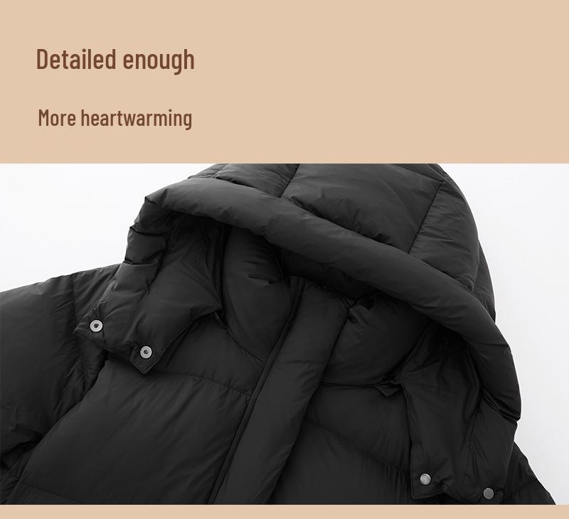 Damska Zimowa Długa Kurtka Puchowa - Za Kolano, Z Kapturem, Gruba, Ultra Ciepła, 95% Białego Puchu Kaczkowego (400g)