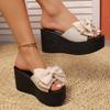 Women Wedges Slippers 2026 New Summer Beach Platform Sandals Fashion Bow Slippers Women High Heel Slippers Slides Women