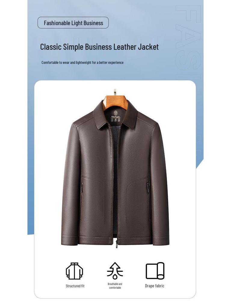 2026 Spring Men's Casual Sheepskin Leather Jacket with Stand-up Collar