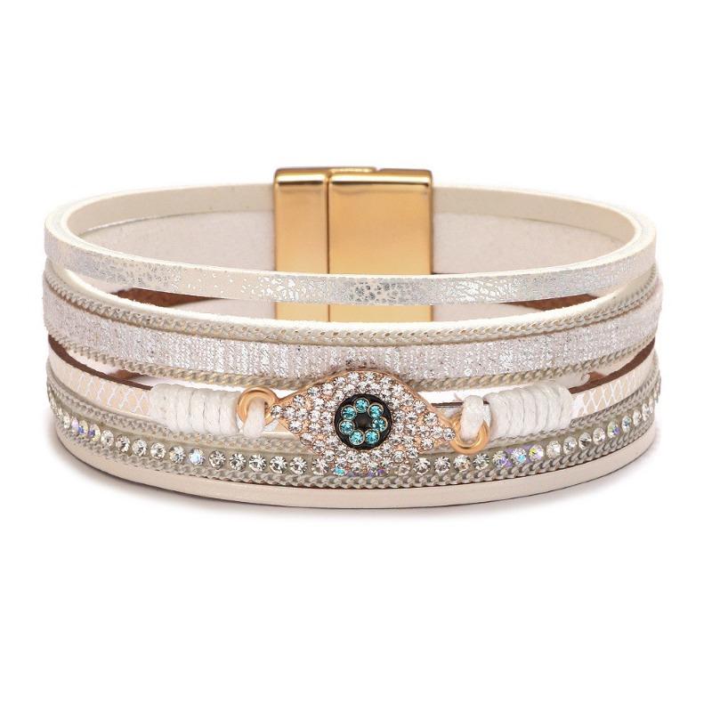 Boho Style Cross Bracelet, Light Luxury Micro-diamond Magnetic Buckle Bracelet, PU Leather Bracelet