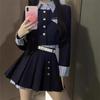 Navy Preppy Style Two-Piece Top: Slimming Long Sleeve Black Set for Women - Autumn/Winter Hot Girl Edit