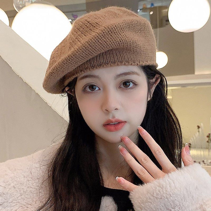 Women Berets Fashion Solid Color Wool Knitted Berets with Ladies French Artist Beanie Warm Cap In Autumn and Winter Female Hat